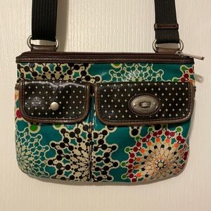 Fossil Coated Mulitcolor Key-Per Purse with Shoulder Strap